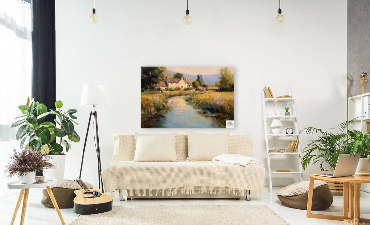 Whispering Brook Cottage | English Print| Cottage Landscape Print| Impressionist Country| Cottagecore Art| Giclee Paper- Wood- Metal- Canvas