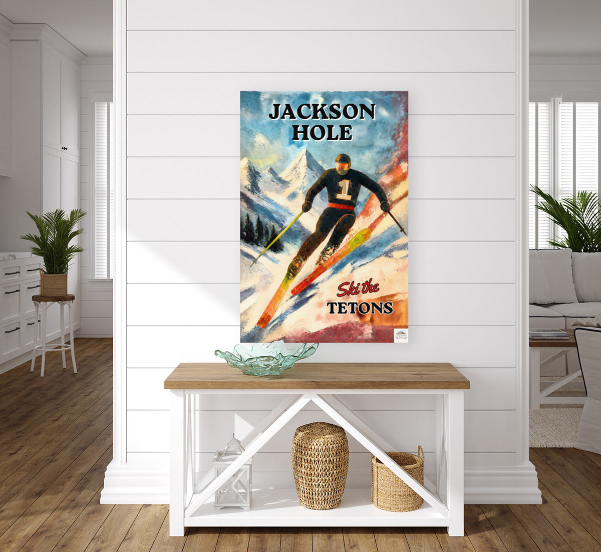 Jackson Hole | Ski the Tetons | Vintage Style Ski Art | Giclée Paper • Wood • Metal • Canvas