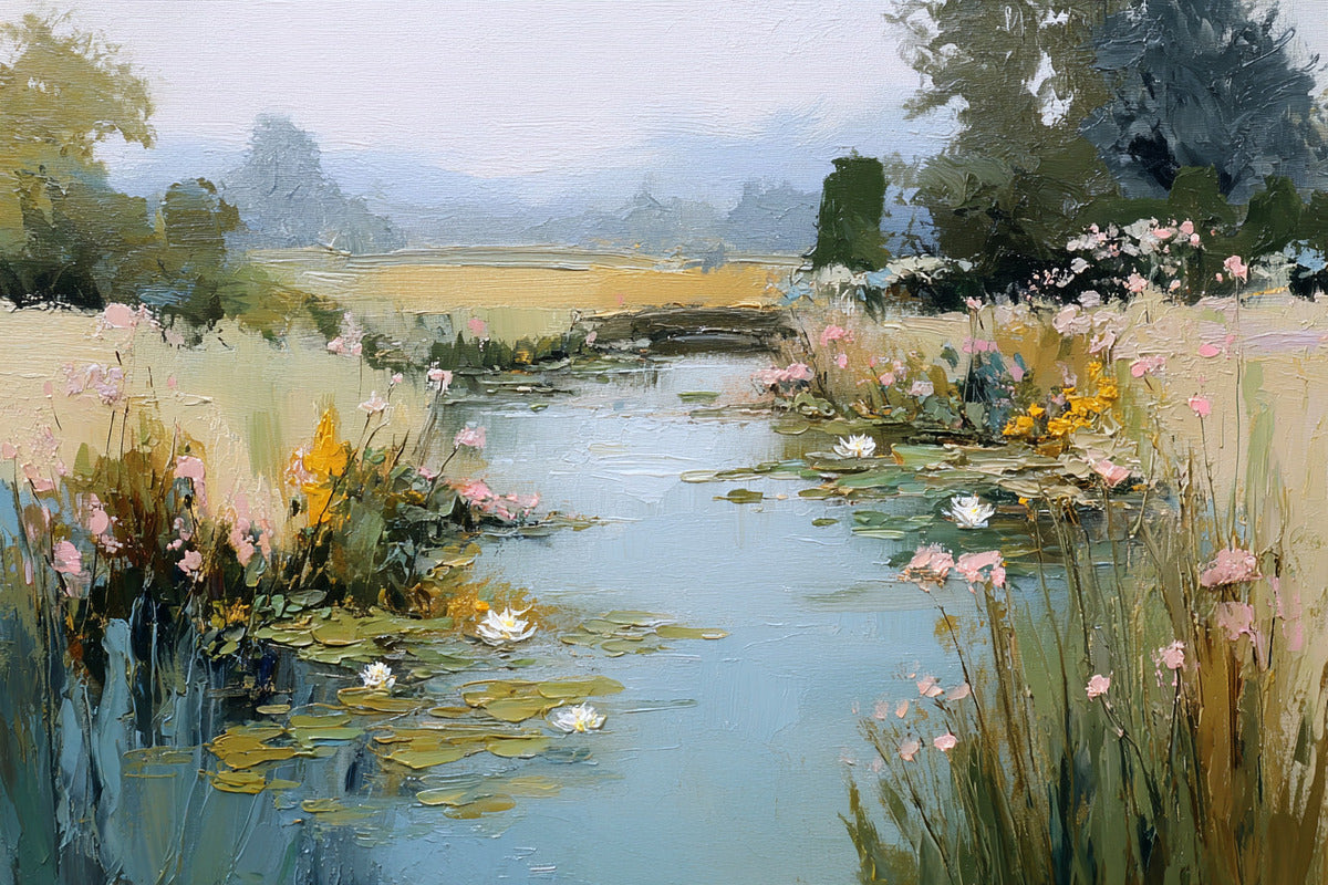 The Lily Pond – Impressionist Water Garden Painting, Lily Pad Pond Wall Art, , Giclee Paper- Wood- Metal- Canvas