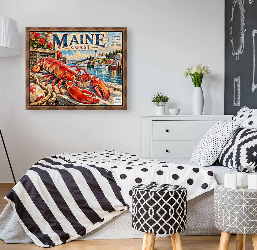 Maine Coast Lobster Vintage Coastal Travel Po