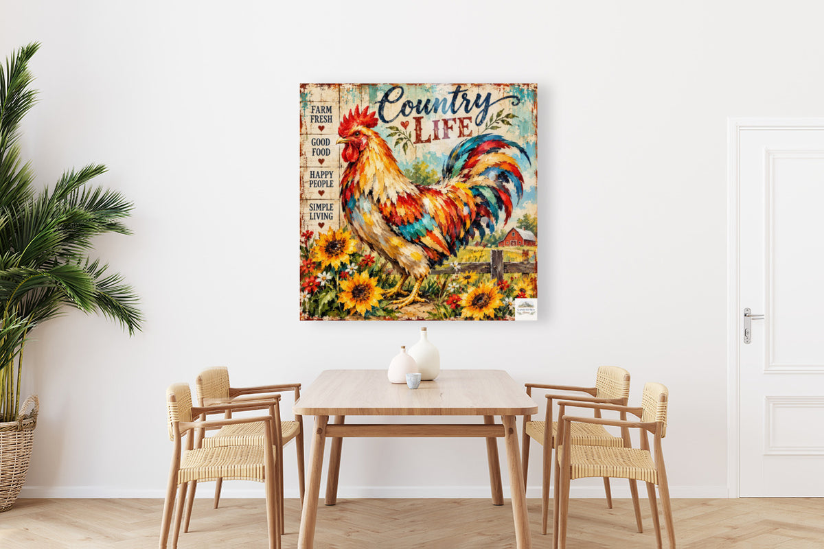 Country Life Rooster | Farm Fresh Country Kitchen Art | Giclée Paper • Wood • Metal • Canvas