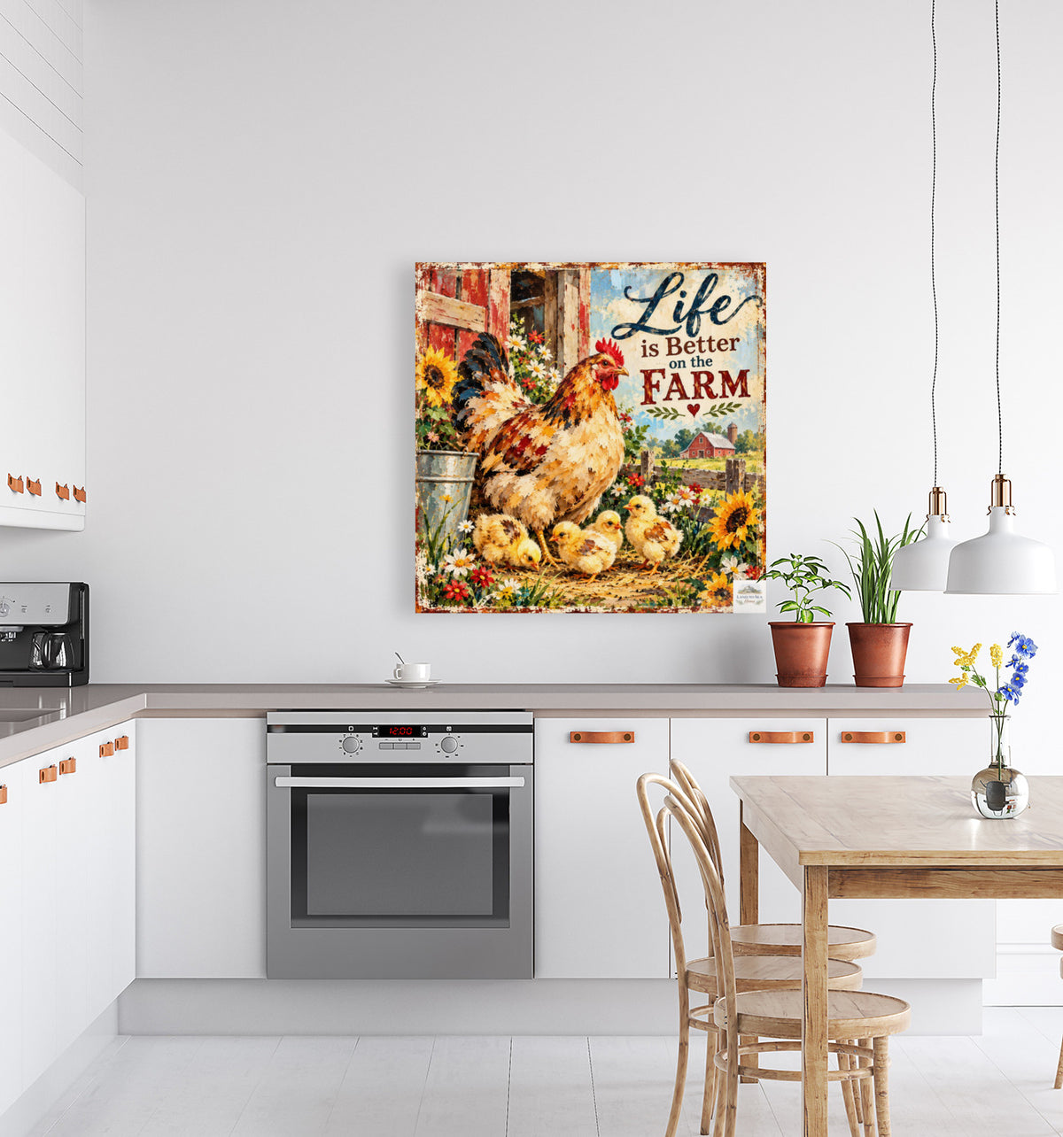 Life Is Better on the Farm | Hen & Chicks Country Farm Art | Giclée Paper • Wood • Metal • Canvas