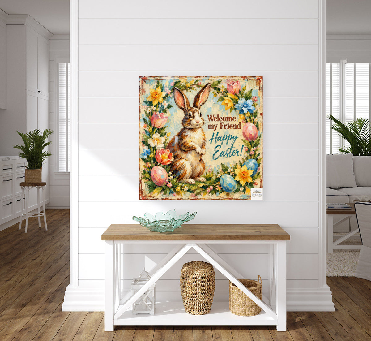 Vintage Welcome My Friend Easter Bunny| Giclee Prints, Canvas, Wood, or Metal Art