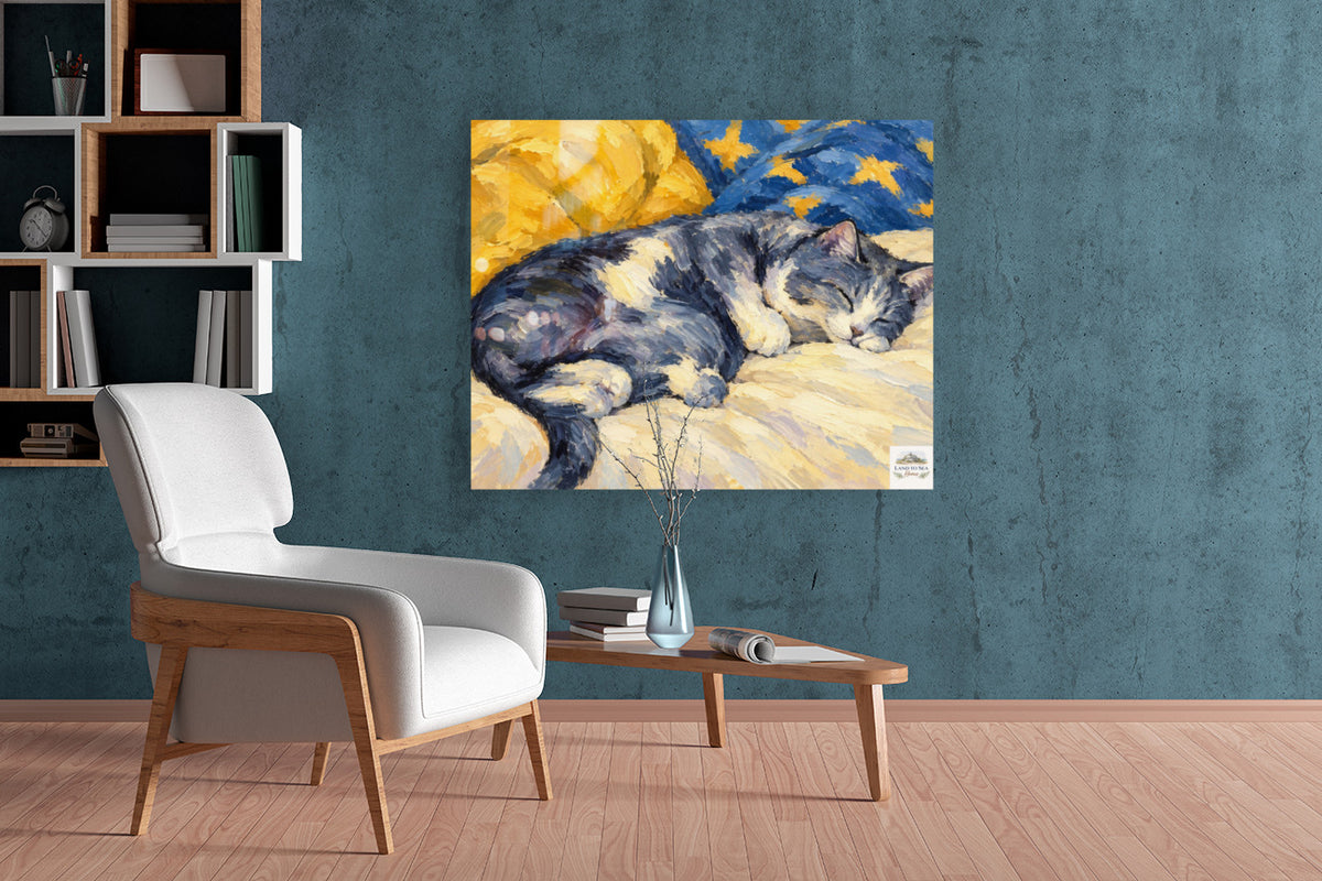 Catnapping Sleeping Cat Art | Impressionist Cat Print | Canvas, Giclee Paper, Wood or Metal