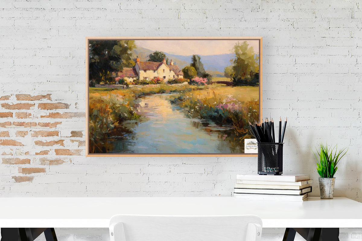 Whispering Brook Cottage | English Print| Cottage Landscape Print| Impressionist Country| Cottagecore Art| Giclee Paper- Wood- Metal- Canvas