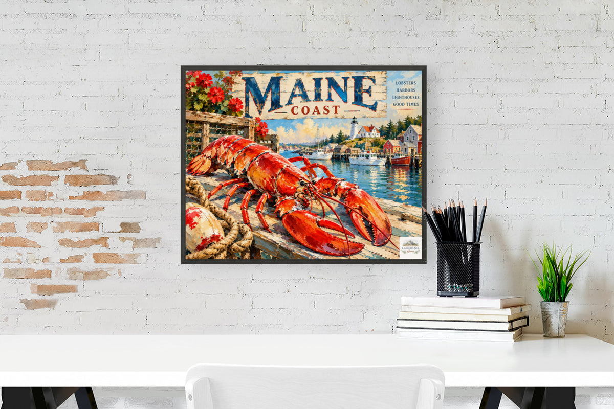 Maine Coast Lobster Vintage Coastal Travel Po