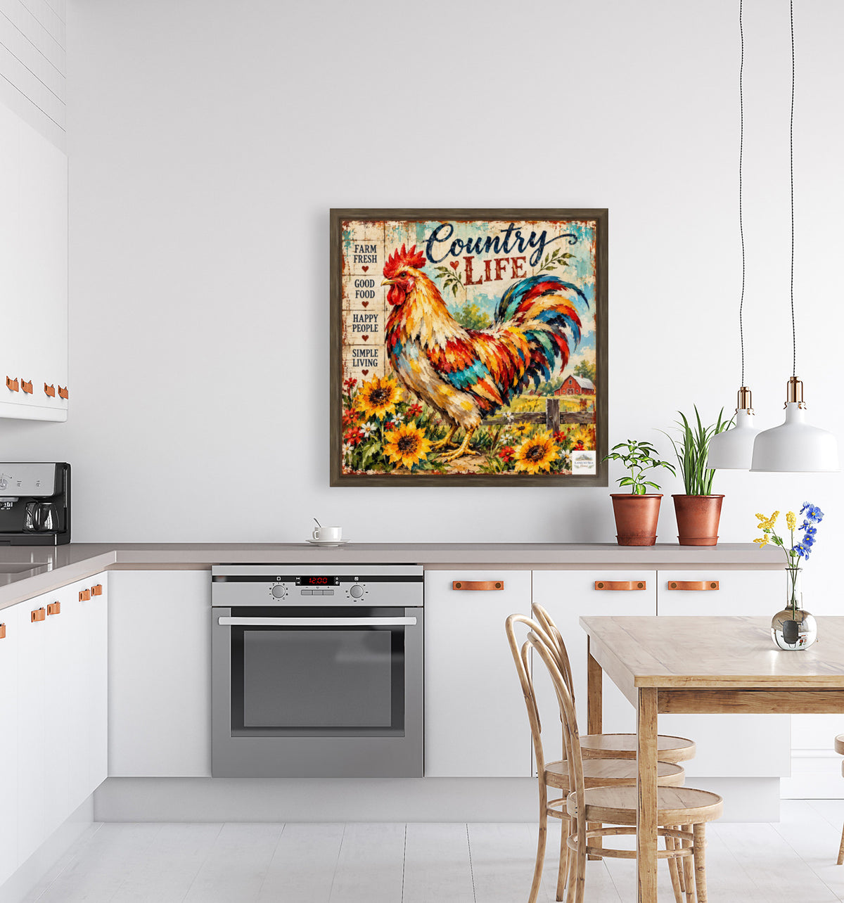 Country Life Rooster | Farm Fresh Country Kitchen Art | Giclée Paper • Wood • Metal • Canvas