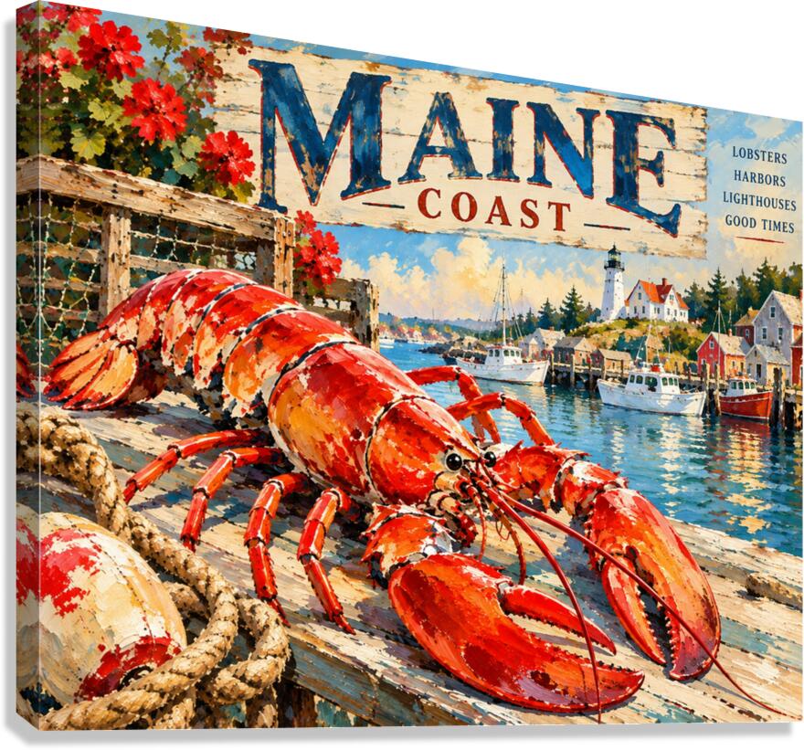 Maine Coast Lobster Vintage Coastal Travel Po