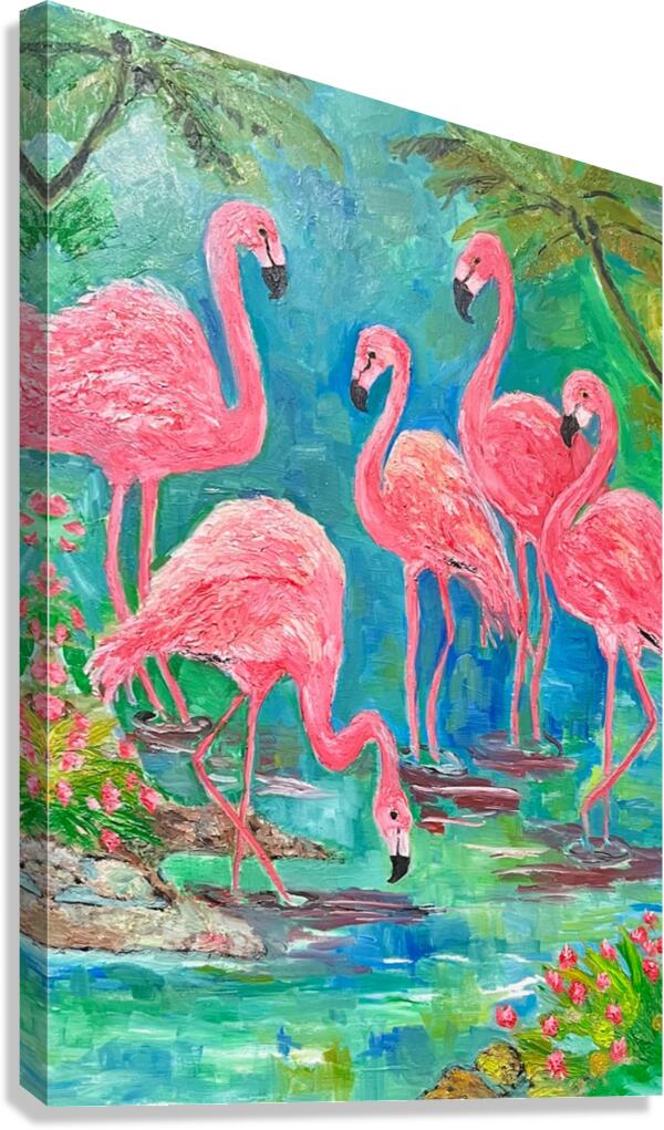Pink Flamingo Paradise|Tropical Birds| Giclee Paper- Wood- Metal- Canvas