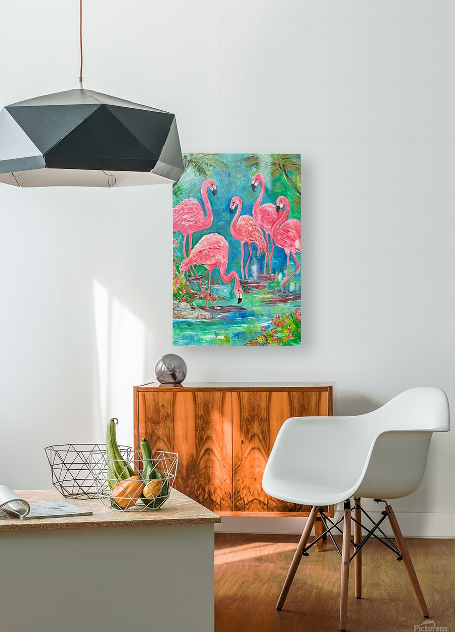 Pink Flamingo Paradise|Tropical Birds| Giclee Paper- Wood- Metal- Canvas