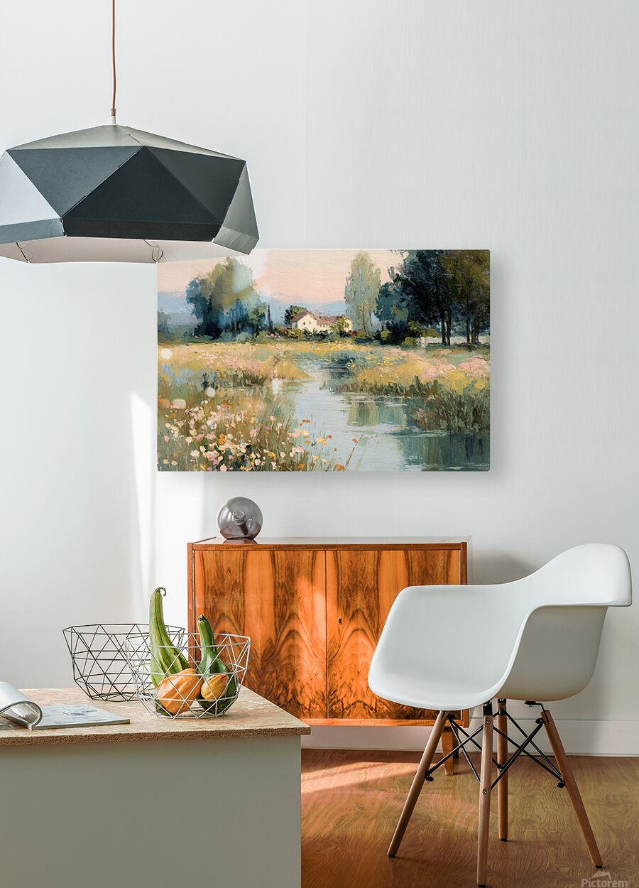 Gentle Waters Cottage – Impressionist Stream and Wildflower Painting, Cottage Garden Wall Art, Giclée on Canvas, Wood, Metal & Fine Art Paper