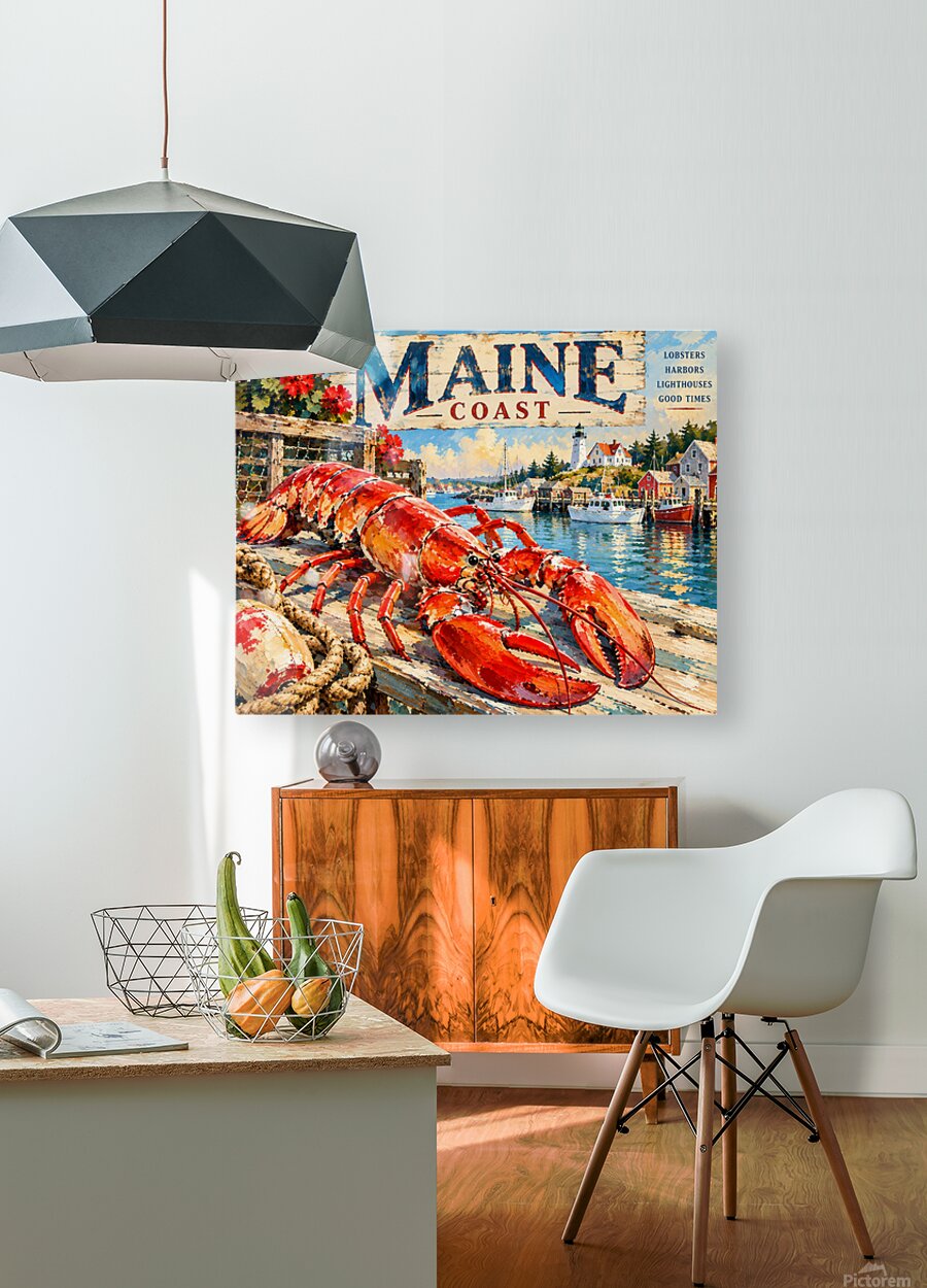 Maine Coast Lobster Vintage Coastal Travel Po