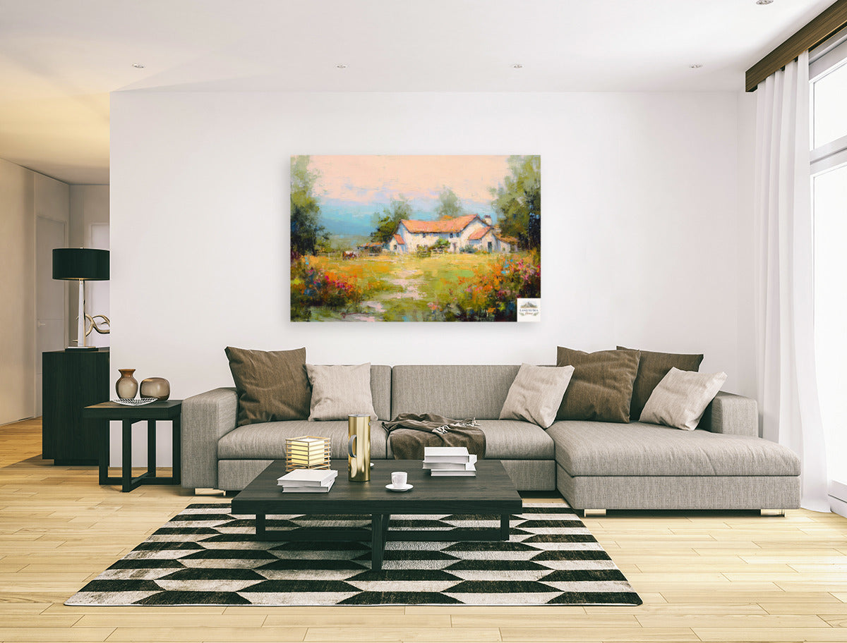 Blue Ridge Wildflower Farm – Impressionist Southern Farmhouse Painting, Wall Art, Giclée on Canvas, Wood, Metal & Fine Art Paper