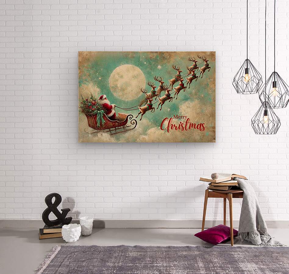 Merry Christmas to All| Santa in his Sleigh Holiday art| Prints and Canvas-Giclee Paper- Wood- Metal