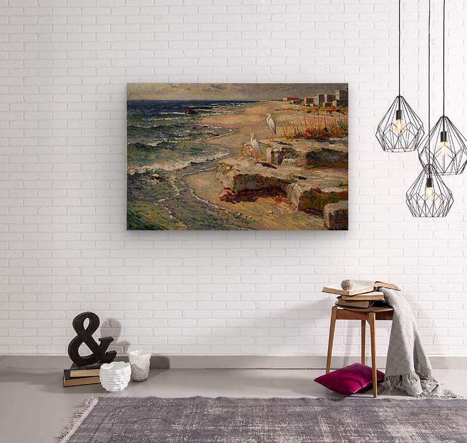 Coastal Herons – Impressionist Beach Painting, Shorebirds at the Surf, Coastal Wall Art, Giclée on Canvas, Wood, Metal & Fine Art Paper
