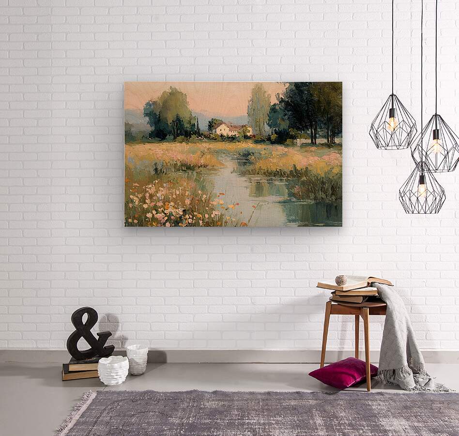 Gentle Waters Cottage – Impressionist Stream and Wildflower Painting, Cottage Garden Wall Art, Giclée on Canvas, Wood, Metal & Fine Art Paper