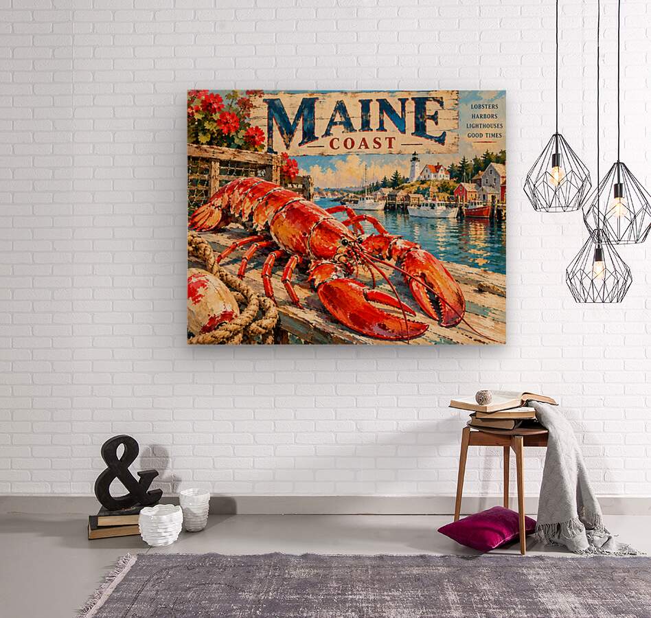 Maine Coast Lobster Vintage Coastal Travel Po