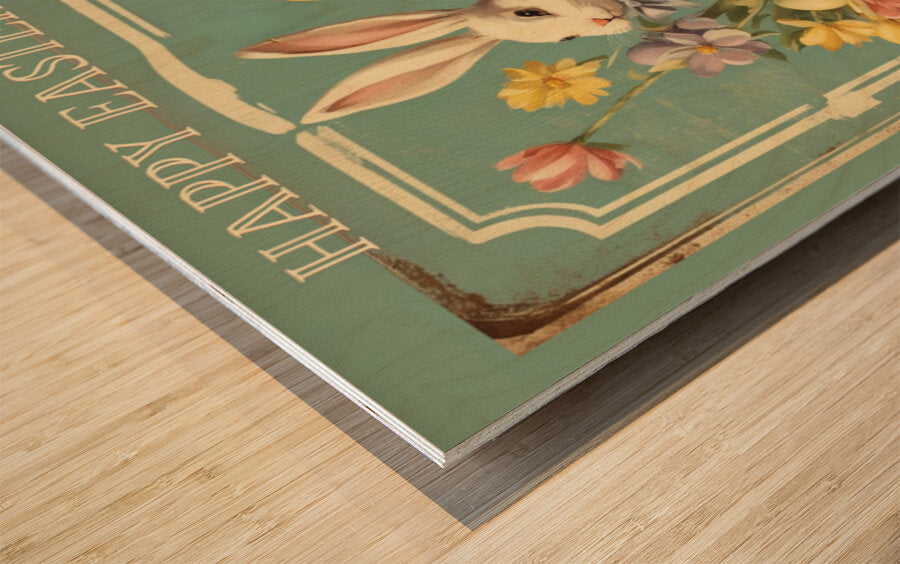 Happy Easter Bunny Art| Vintage Style Midcentury Flower Design| Giclee Paper- Wood- Metal- Canvas