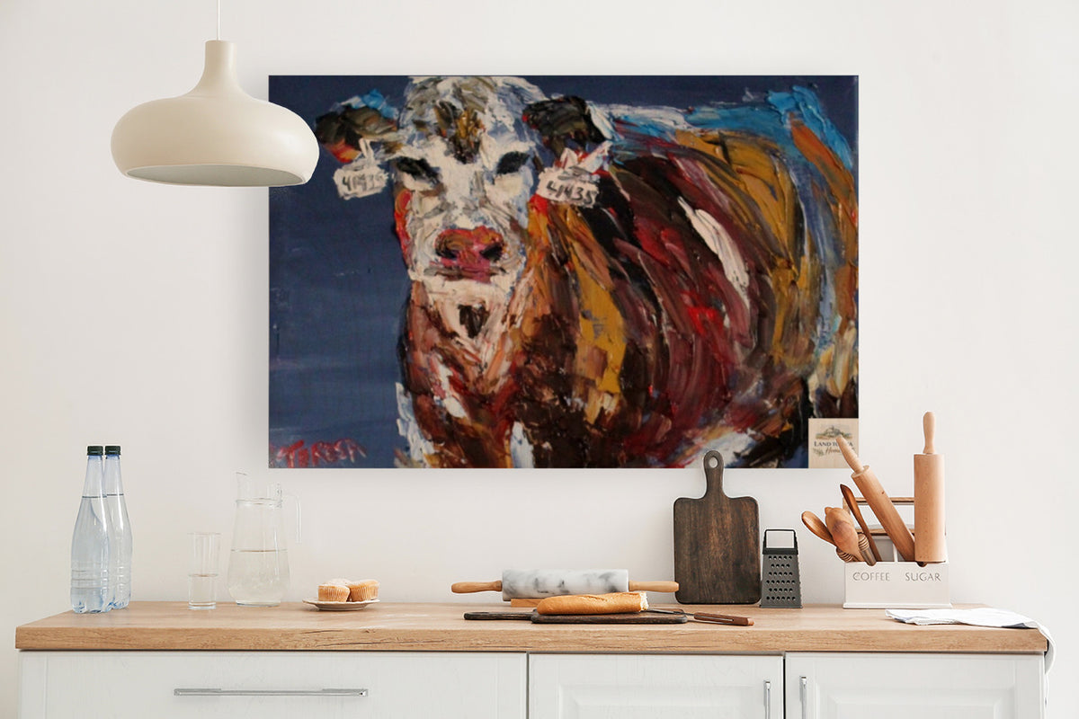 Pose for Me | Original Teresa Johnson Cow Art | Abstract Animal | Giclee Paper- Wood- Metal- Canvas