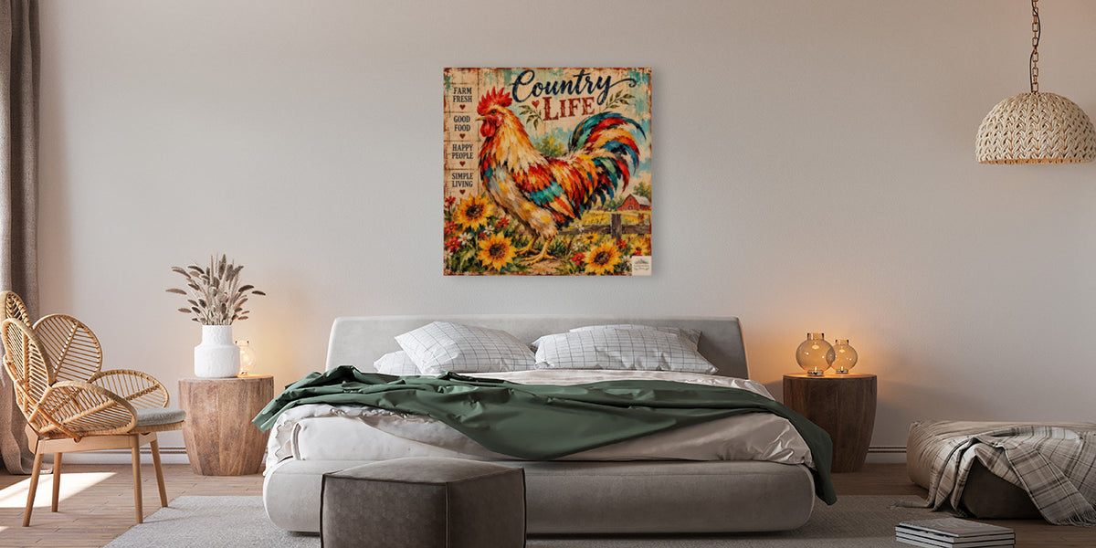 Country Life Rooster | Farm Fresh Country Kitchen Art | Giclée Paper • Wood • Metal • Canvas