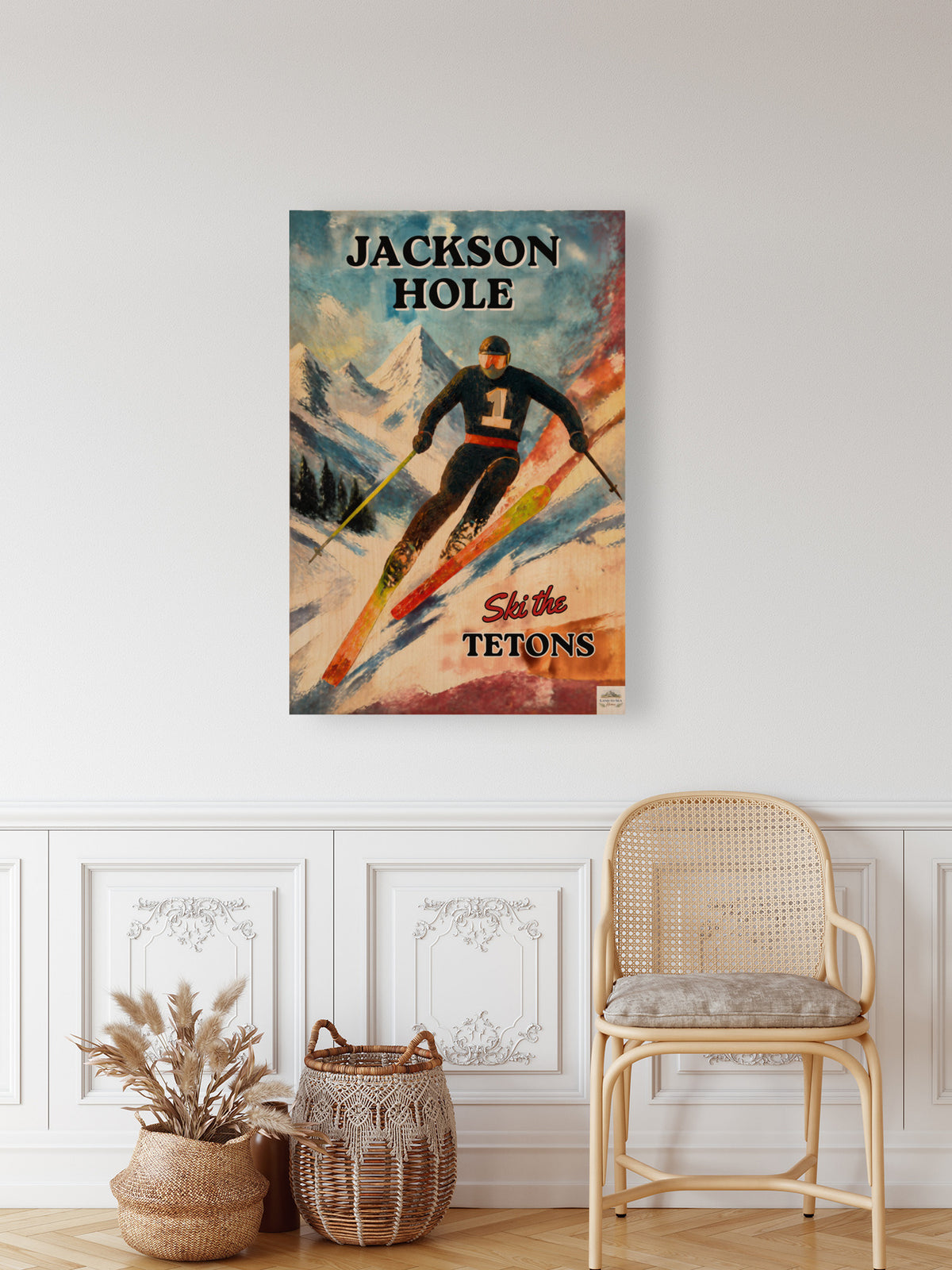 Jackson Hole | Ski the Tetons | Vintage Style Ski Art | Giclée Paper • Wood • Metal • Canvas