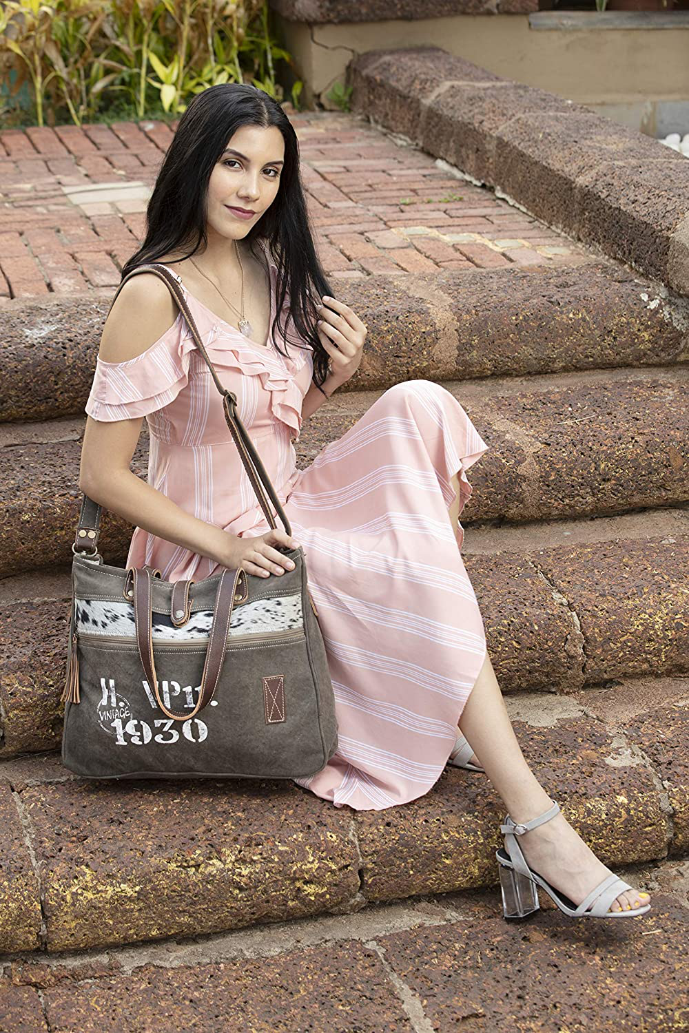 Myra Bag 1930 Classic Upcycled Canvas & Leather Messenger Bag S-1535
